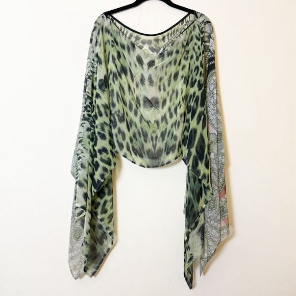 La Fiorentina Sheer Green Animal & Paisley Print Cape Shawl Wrap One Size - Picture 1 of 7